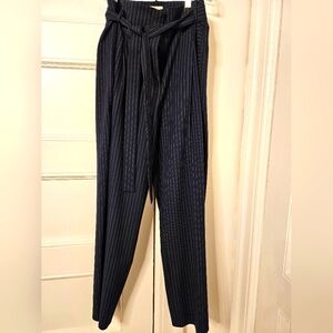 Marella, Navy Pinstripe, Monochrome Belt, Pleated Trousers, 12